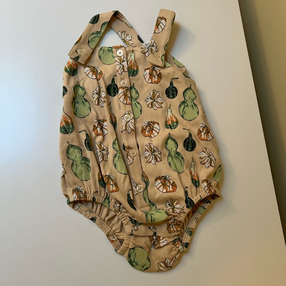 Kate Quinn Gourd Pumpkin Bubble Romper Button Straps NWOT